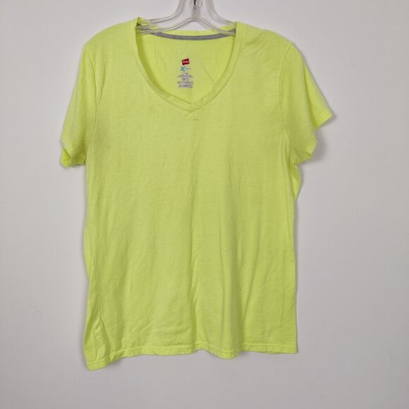 Hanes Women's Neon Yellow T-shirt Size Large Casual Cotton Blend - Picture 1 of 7